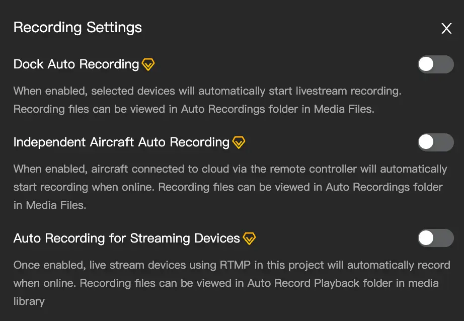Auto-recording switch in project settings