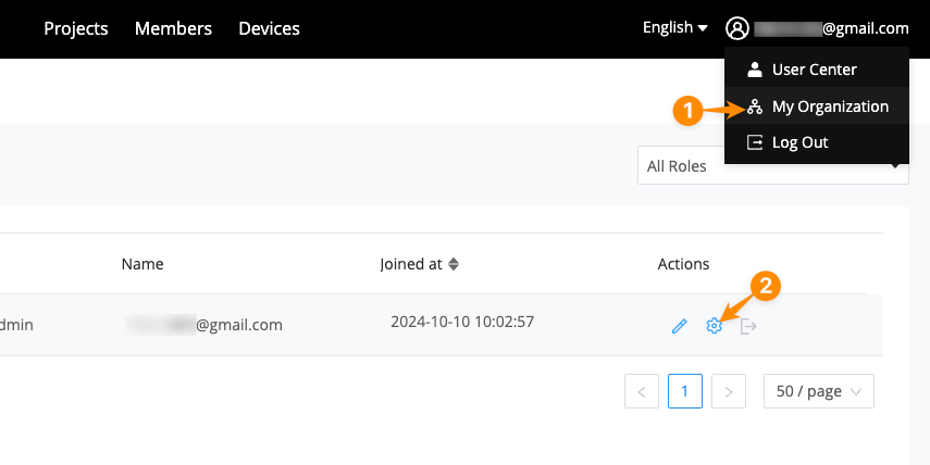 Open organization settings