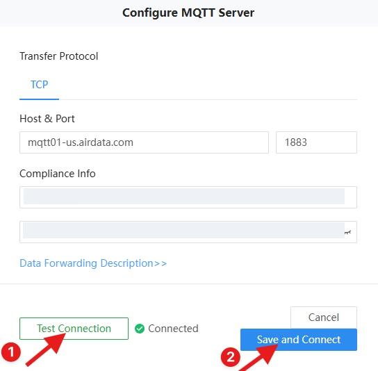 Enter AirData MQTT parameters