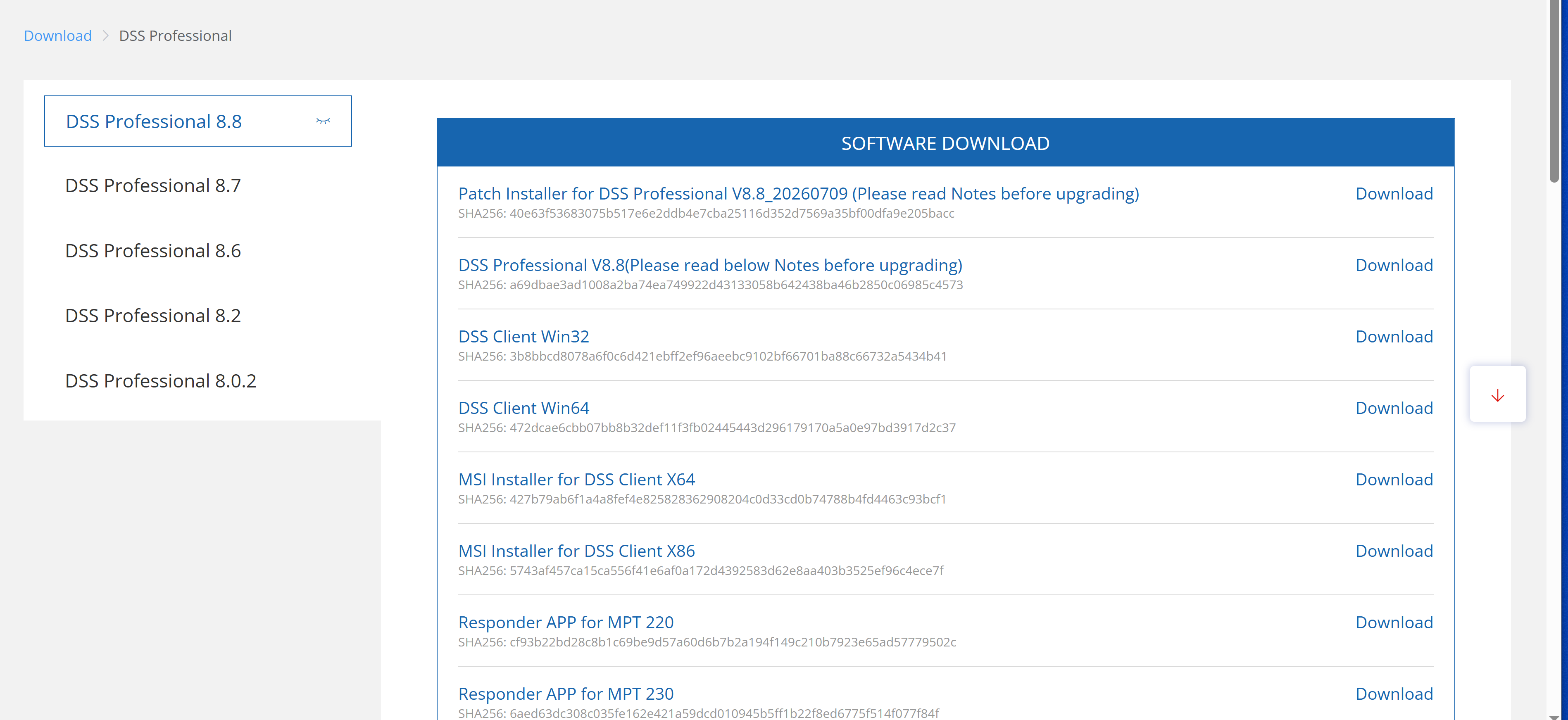 DSS Pro download page